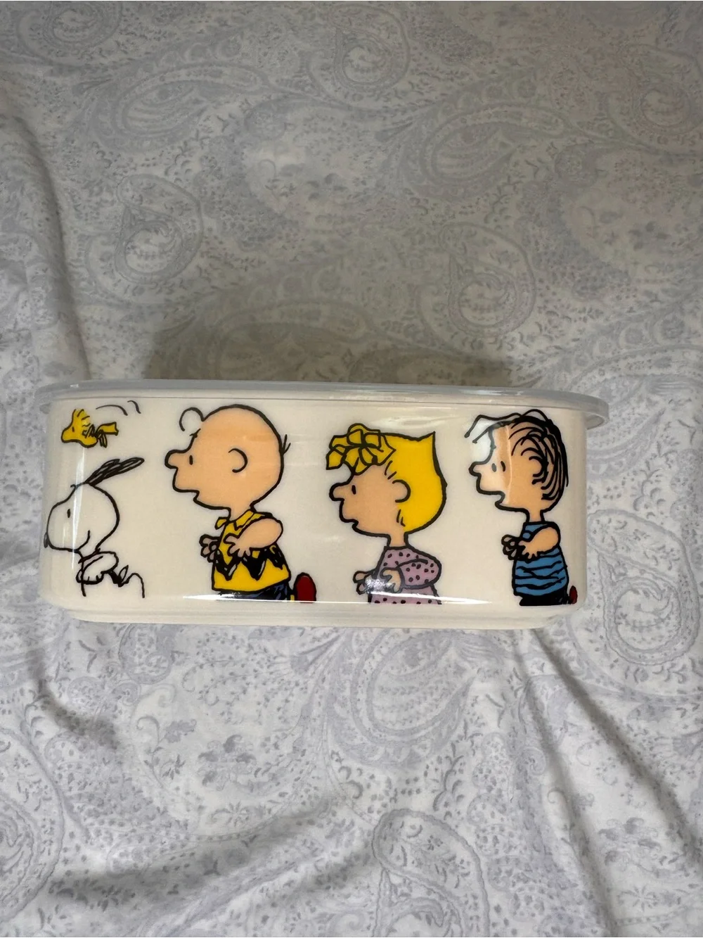 Peanuts Gang Chow Time Stoneware 32 oz Lunchbox with microwave steam release lid